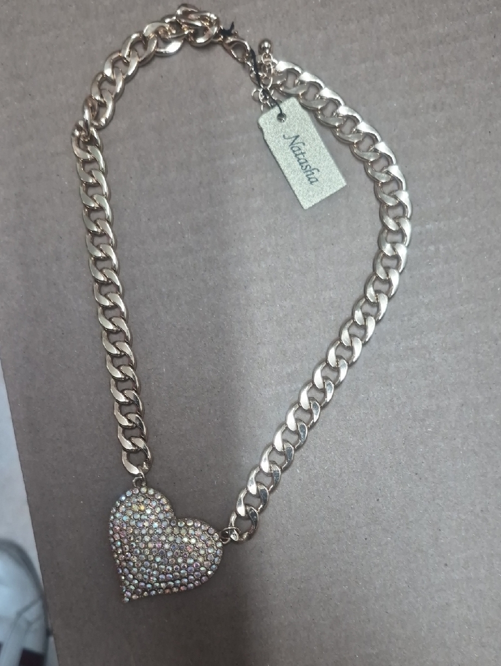 Natasha Couture Rose Gold Heart Crystal Necklace